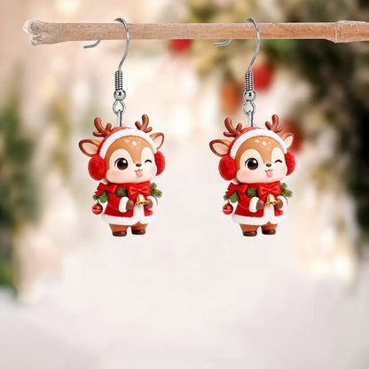 Christmas Reindeer Santa Outfit Dangle Earrings
