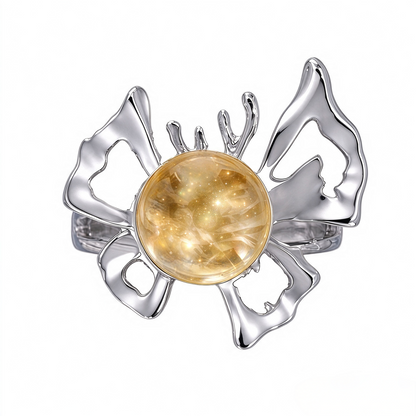 In Loving Memory - Sterling Silver Butterfly Crystal Orb Memorial Ring - 12 Birthstone Energy Keepsake