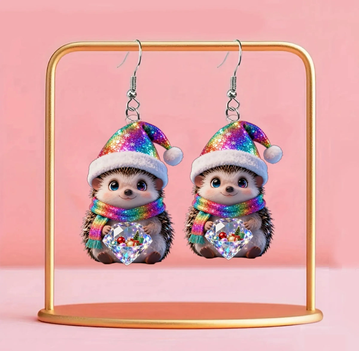 Christmas Rainbow Hedgehog Earrings