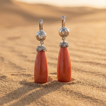 Bohemian antique coral hanging earrings