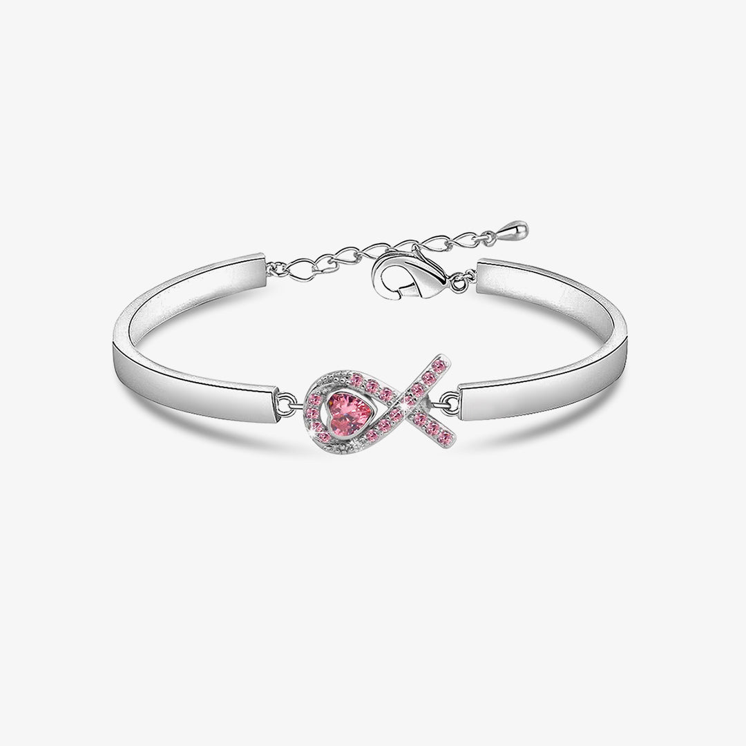 Breast Cancer Awareness Pink Heart Ribbon Bracelet