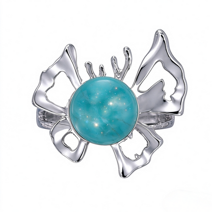 In Loving Memory - Sterling Silver Butterfly Crystal Orb Memorial Ring - 12 Birthstone Energy Keepsake