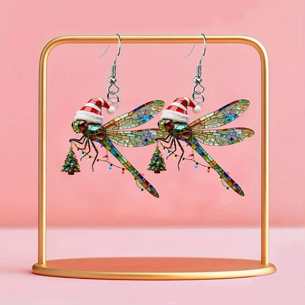 Christmas Dragonfly & Christmas Tree Design Earrings