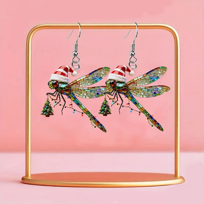 Christmas Dragonfly & Christmas Tree Design Earrings