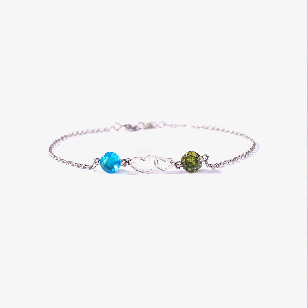 For Love - We Are Connected Heart To Heart Double Heart Custom Birthstone Bracelet