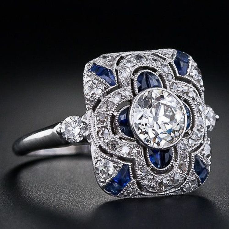 White Diamond Blue Drip Oil Ring