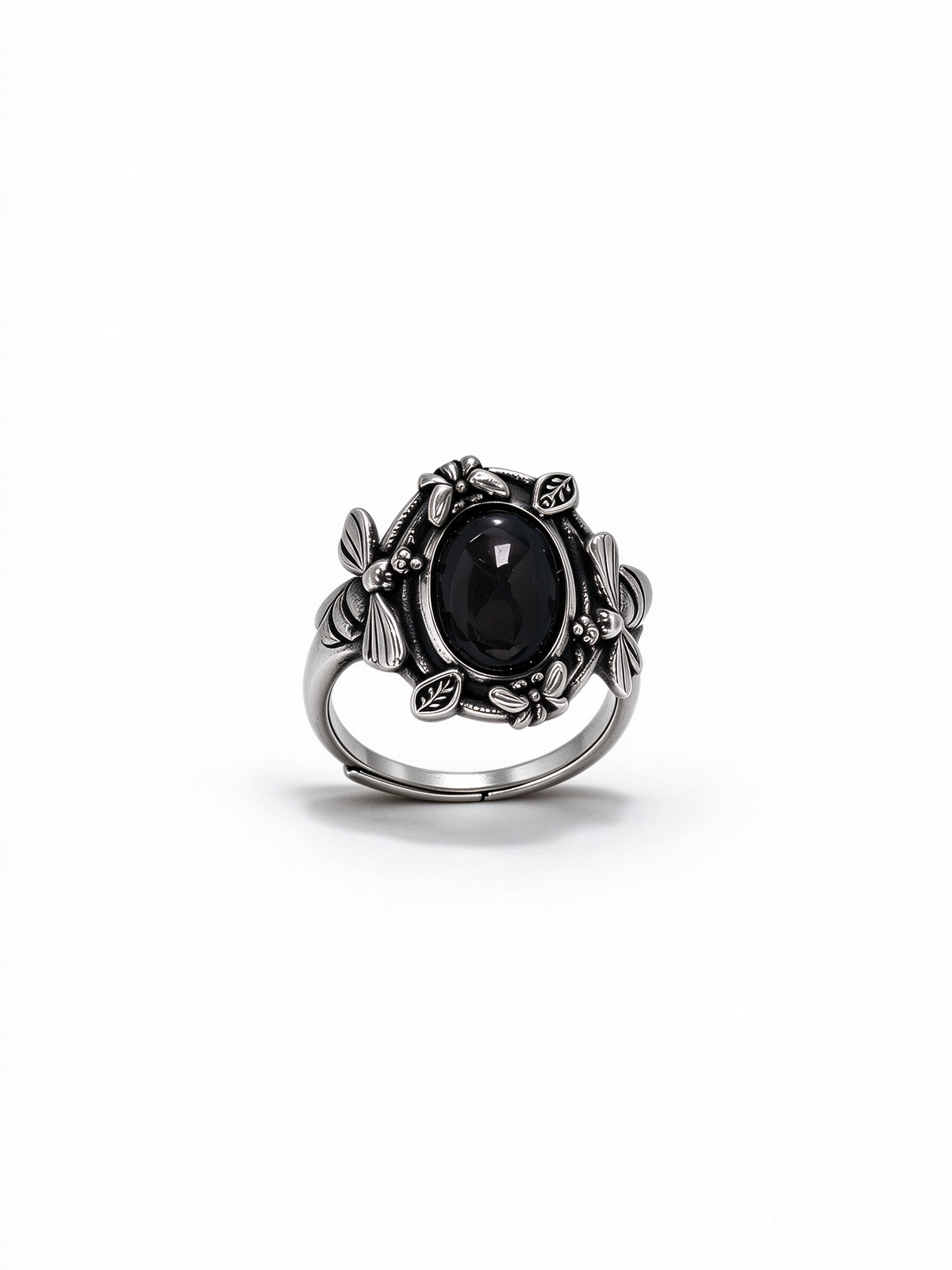 Natural Gold Sheen Obsidian Dragonfly Ring, Vintage S925 Unisex Adjustable Ring, Golden Luck Stone Jewelrye Open Ring