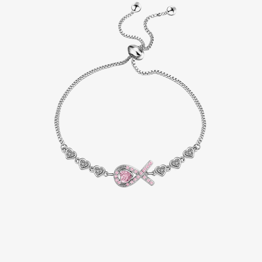 Breast Cancer Awareness-Pink Ribbon Heart Adjustable Bracelet