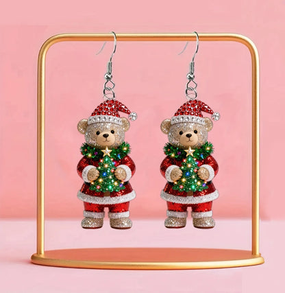Christmas Teddy Bear Christmas Hat Earrings
