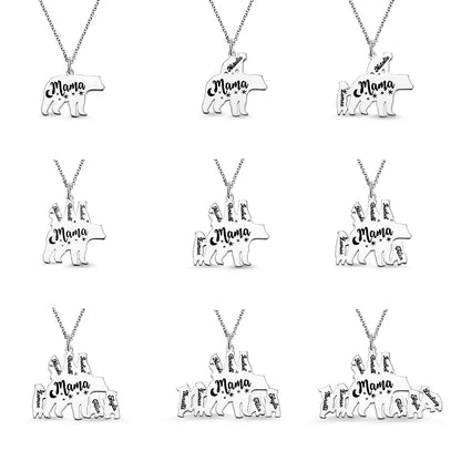 Custom 1-8 names Personalized Mama Bear Necklace for Mom