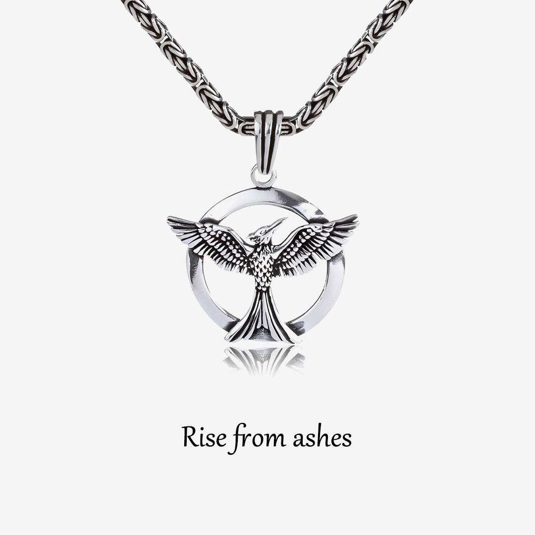 S925 The Fire Inside Me Burns Brighter Than The Fire Around Me Circle Phoenix Necklace For Men