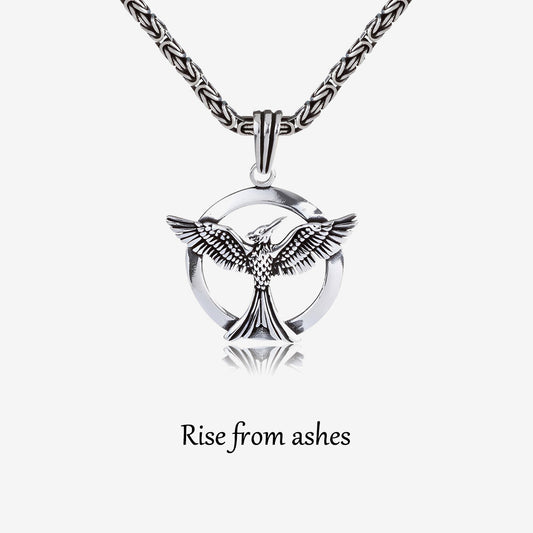 S925 The Fire Inside Me Burns Brighter Than The Fire Around Me Circle Phoenix Necklace For Men