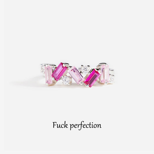 Fuck Perfection Engraved Pink Cubic Zirconia Ring