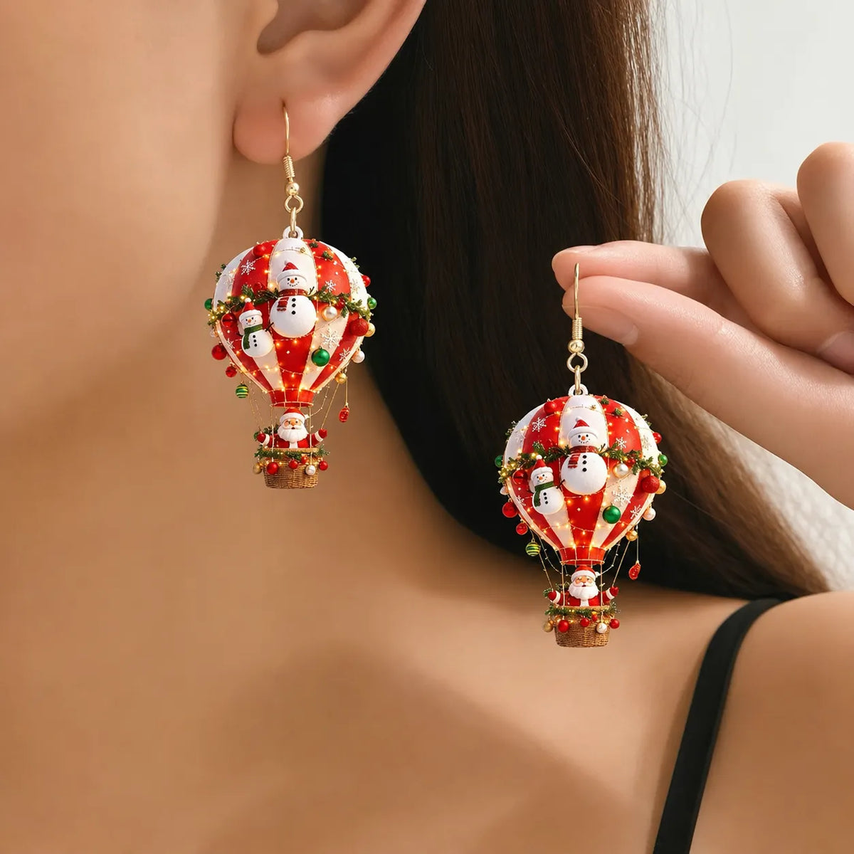 Santa Hot Air Balloon Christmas Dangle Earrings