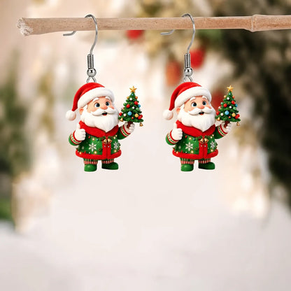 Santa Claus Holding Mini Christmas Tree Dangle Earrings
