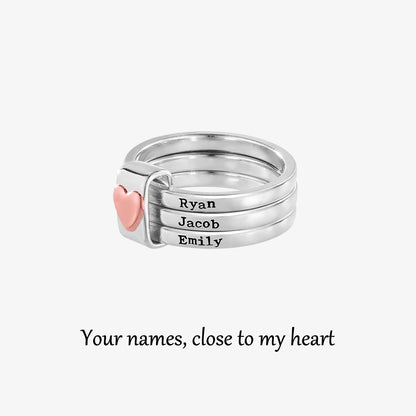 Your names close to my heart-Heart Name Customized Stacking family ring