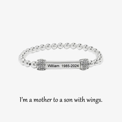 For Memorial -I am a mother to a son with wings Custom Name Bead Bracelet