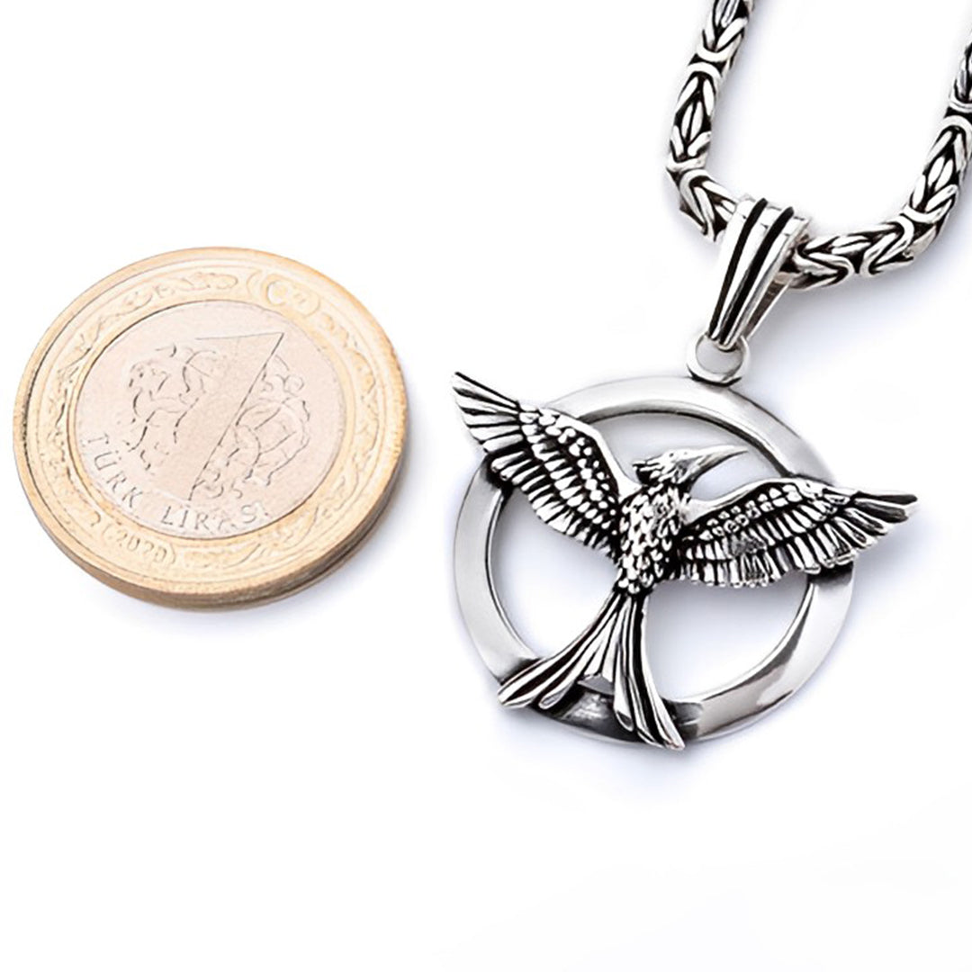 S925 The Fire Inside Me Burns Brighter Than The Fire Around Me Circle Phoenix Necklace For Men