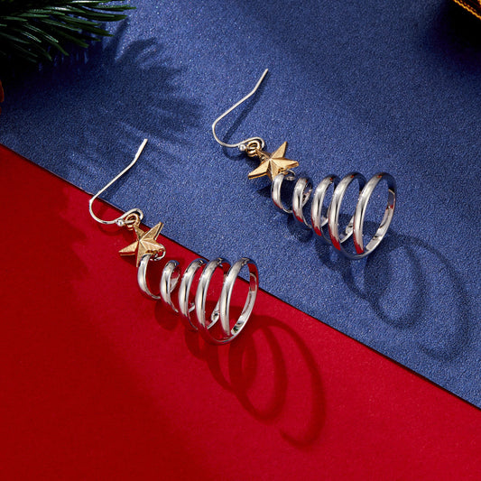 Silver Rotating Christmas Tree Earrings