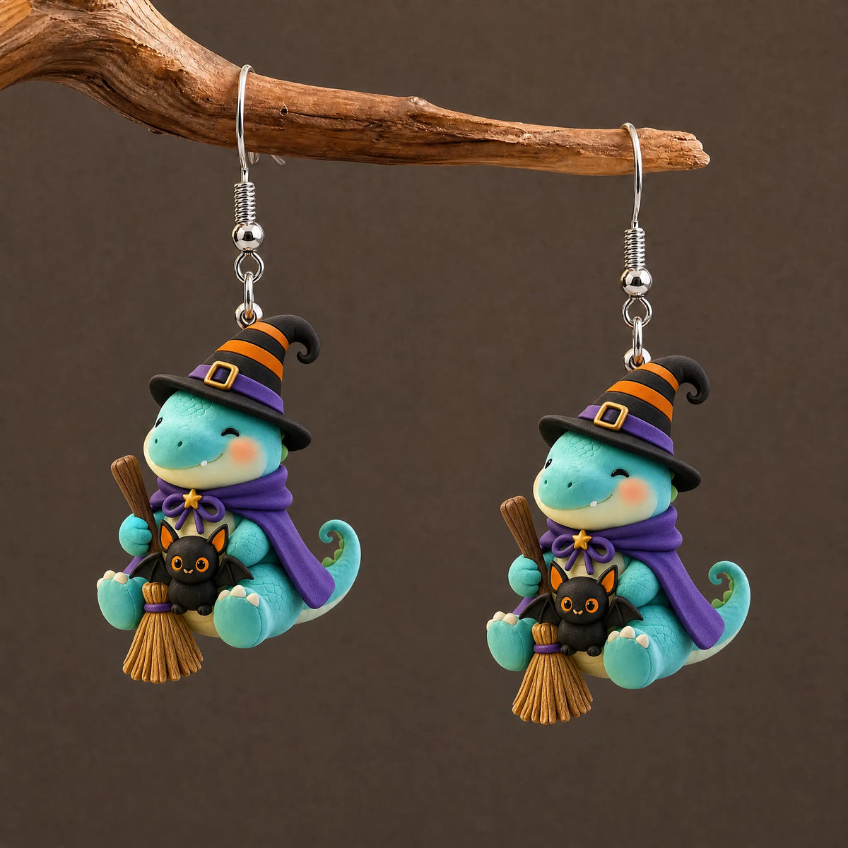 Witch Dinosaur Bat Halloween Earrings