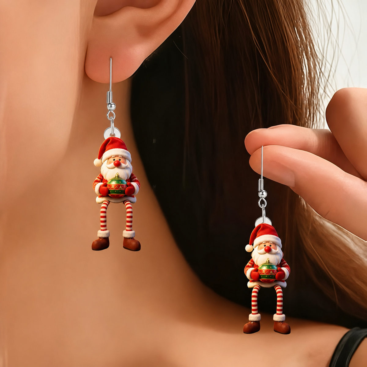 Santa Claus With Dangling Legs Earrings