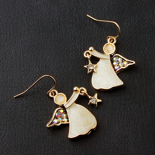 Vintage Angel Wing Star Drop Earrings