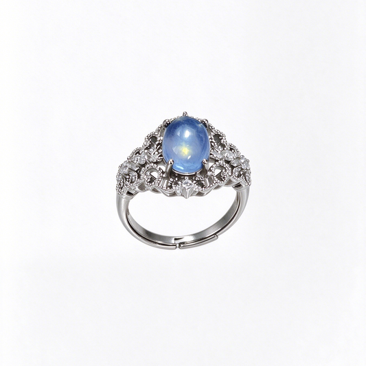S925 Adjustable Aquamarine Ring | Cervical Cancer Awareness Jewelry, Teal Ribbon Symbol Gift