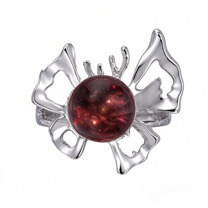 In Loving Memory - Sterling Silver Butterfly Crystal Orb Memorial Ring - 12 Birthstone Energy Keepsake