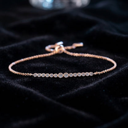 Sparkling Moissanite Tennis Bar Bracelet for Women, Adjustable Slider Thin Chain Bracelet