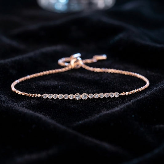 Sparkling Moissanite Tennis Bar Bracelet for Women, Adjustable Slider Thin Chain Bracelet