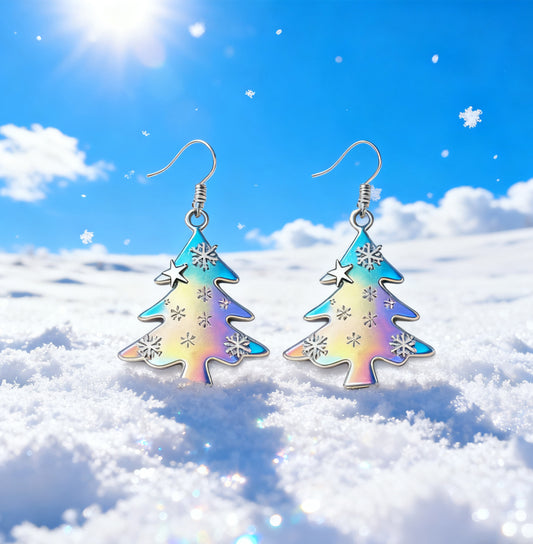 Christmas Tree Laser Snowflake Earrings