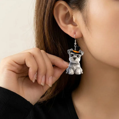 Mini Schnauzer Puppy Witch Hat Halloween Earrings