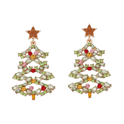 Christmas Tree Alloy Colored Diamond Earrings