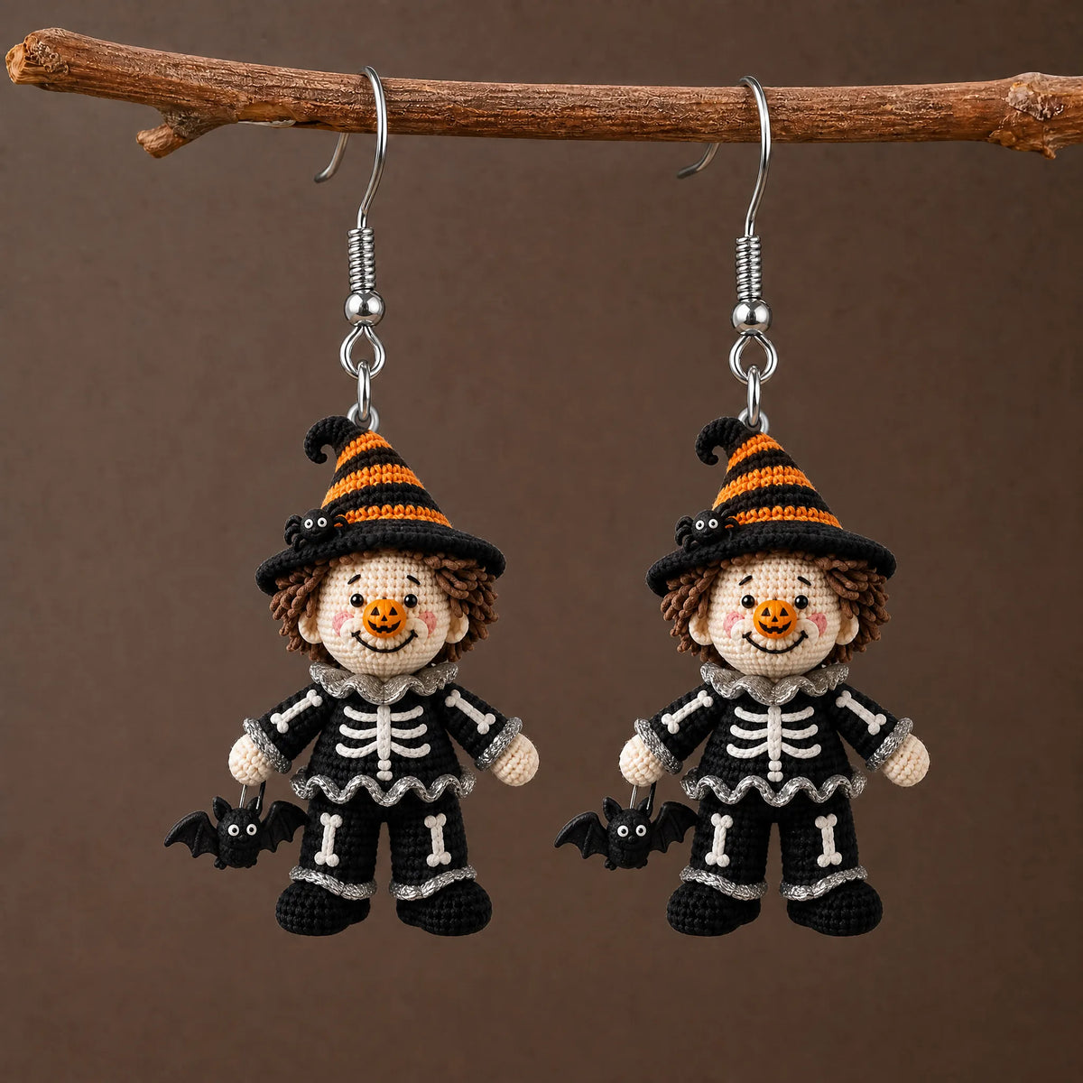 Crochet Skeleton Clown Halloween Dangle Earrings