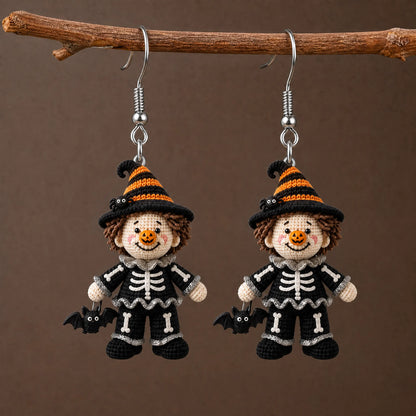 Crochet Skeleton Clown Halloween Dangle Earrings