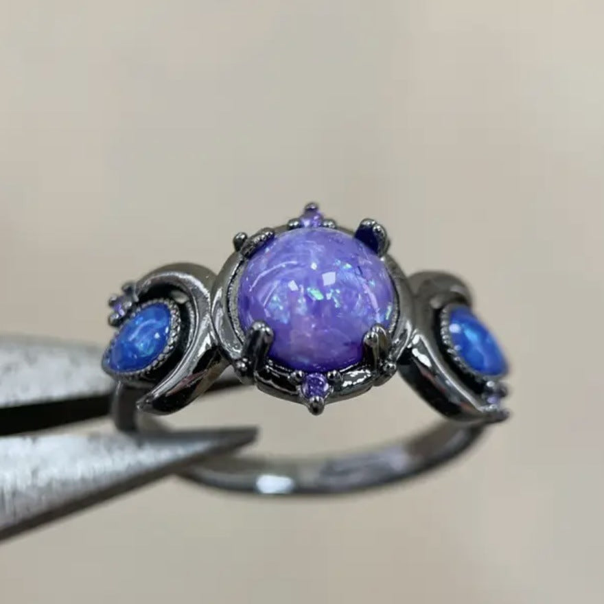 Black Gemstone Moon Ring