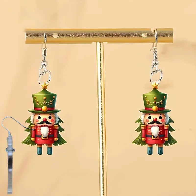 Christmas Cartoon Red Nutcracker Acrylic Earrings