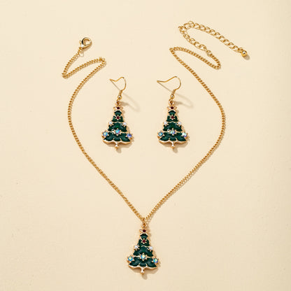 Christmas Tree Zircon Necklace Earring Set