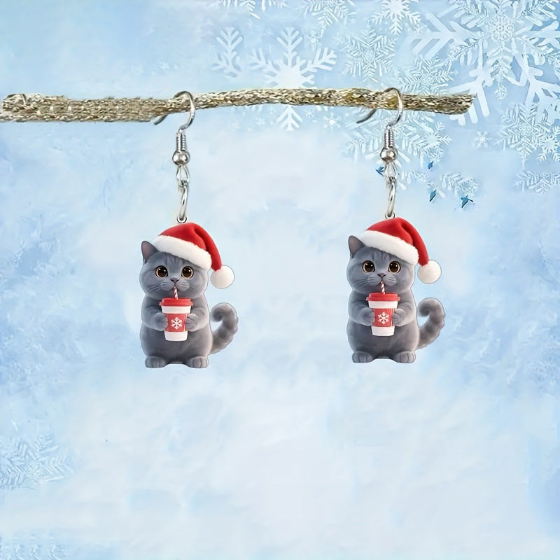 Christmas British Shorthair Blue Cat Earrings