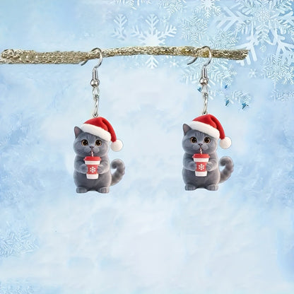 Christmas British Shorthair Blue Cat Earrings