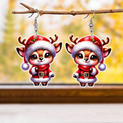Cute Christmas Reindeer Santa Hat Earrings