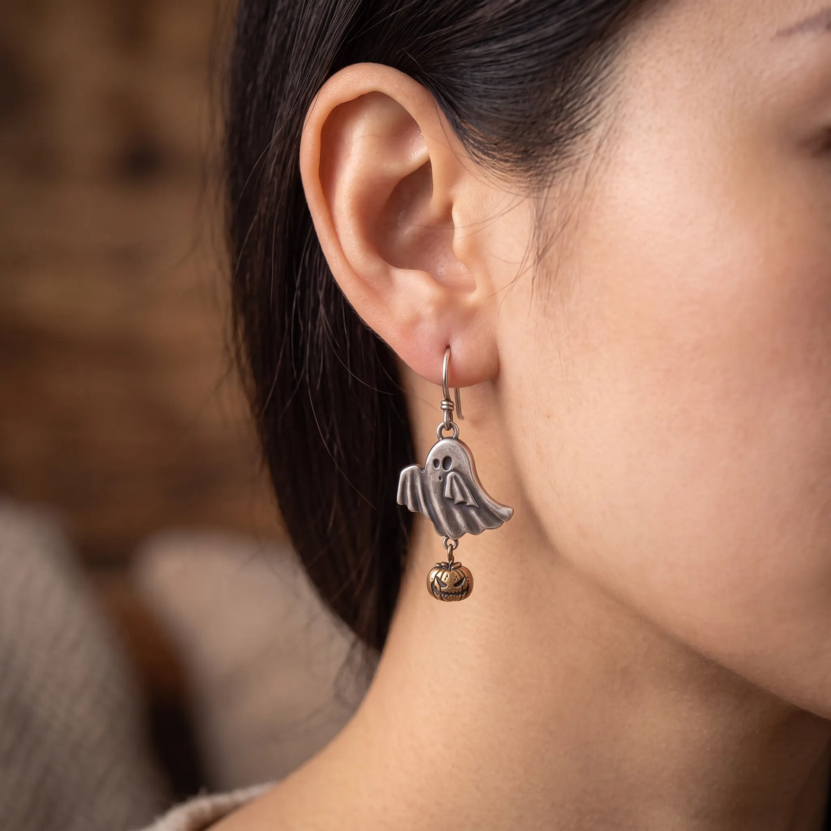 Vintage Ghost Pumpkin Drop Earrings