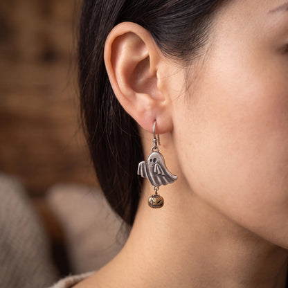 Vintage Ghost Pumpkin Drop Earrings
