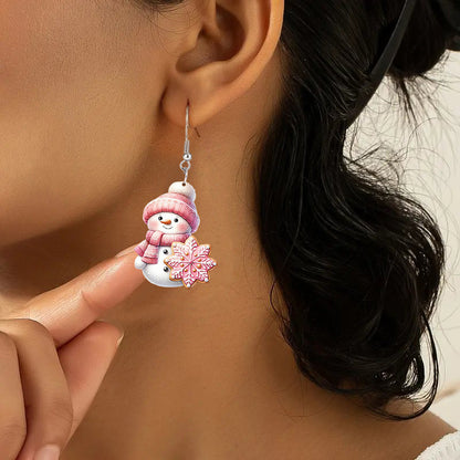Pink Christmas Snowman Earrings