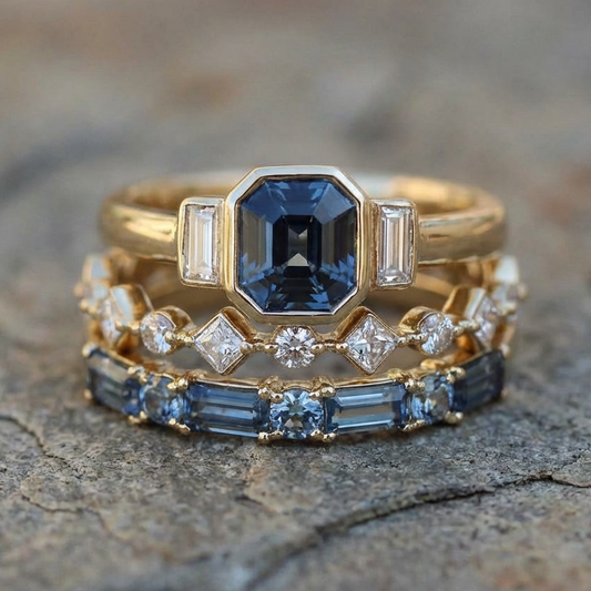 3pcs/Set Luxury Geometric Blue Crystal Rings Set
