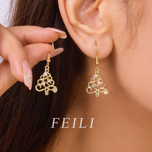 Cutout Christmas Tree Earrings with Diamonds