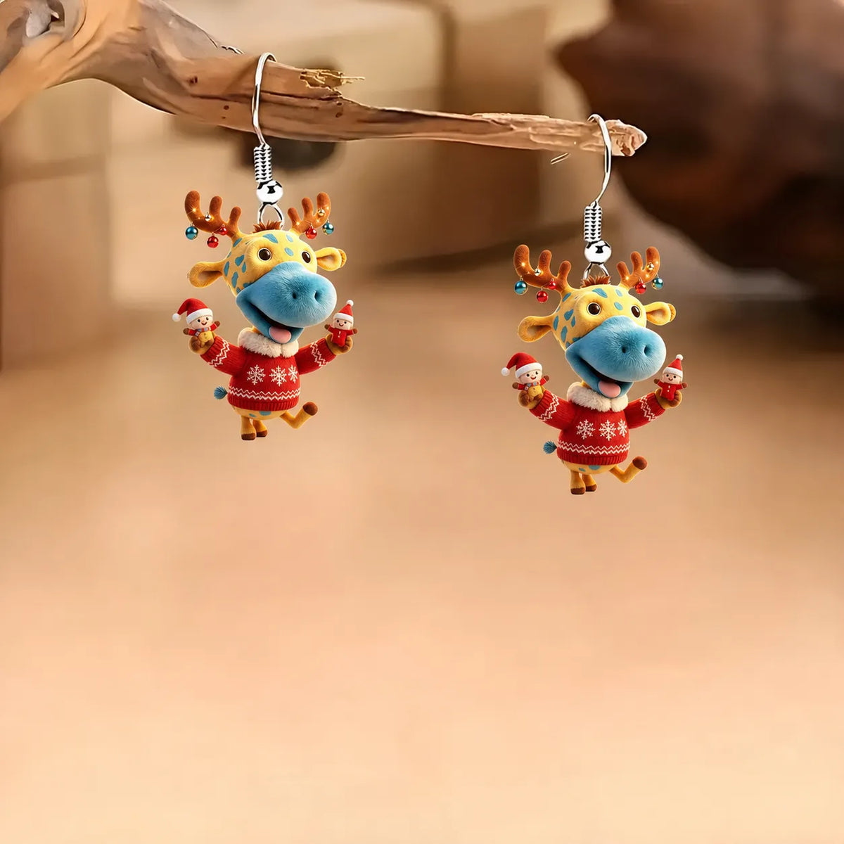 Christmas Giraffe In Sweater Dangle Earrings