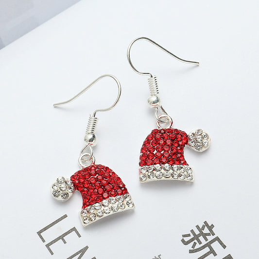 Diamond Studded Deer Christmas Hat Earrings