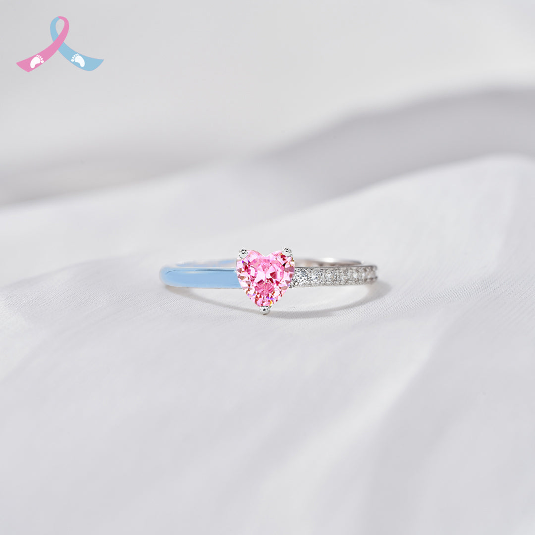 For Memorial - Mama Of An Angel Pink Heart & Blue Heart Ring