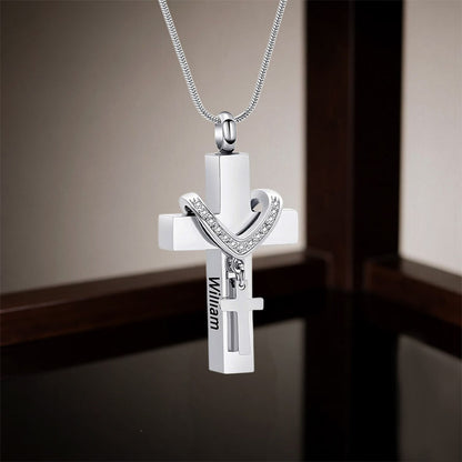 For Memorial - Custom Names Cross Pendant Urn Necklace